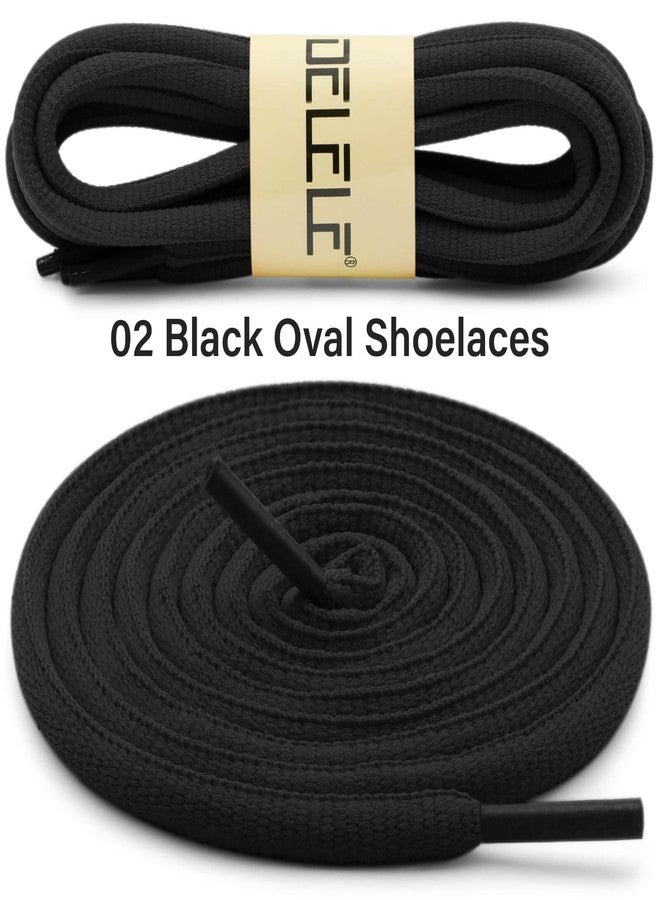DELELE Oval Athletic Shoelaces Half Round Shoe Laces Black 2 Pair 51.18" - Image 2